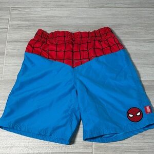 Disney Marvel Spider-Man Red Blue Kids Swim Shorts size 7/8 bathing suit trunks